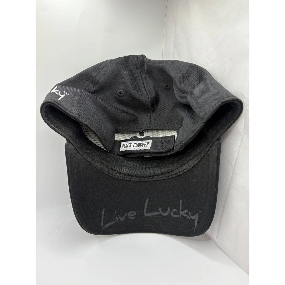 Black Clover Live Lucky Adjustable Baseball Cap Hat Black Embroidered Logo Mens